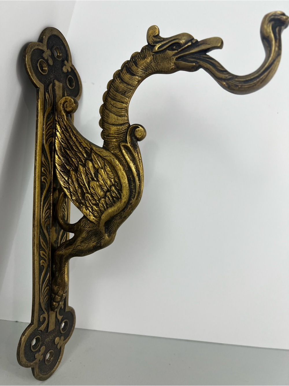 Antique French Cast Brass Dragon Griffin Hook Signed DL Déposé N1 c. 1890